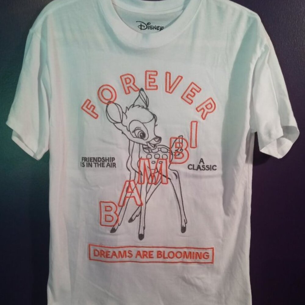 Disney Bambi  Embroidered White T-Shirt "Forever Bambi"